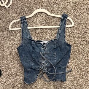 12th Tribe Blue Lace-Up Denim Tank Top